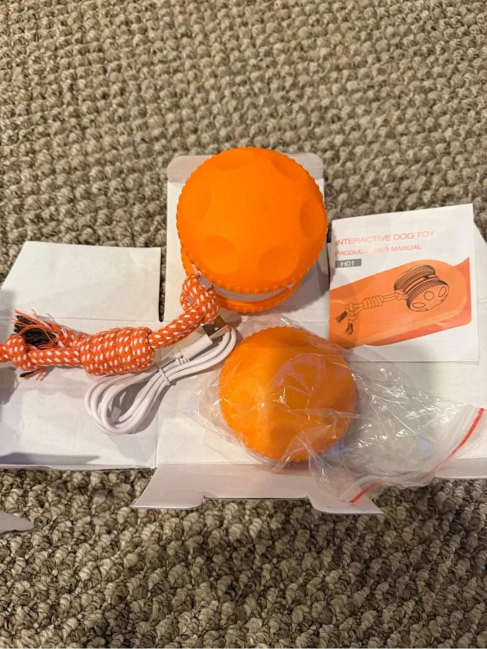 NWT Interactive Dog Toy with Rope Orange Color Rechargeable!